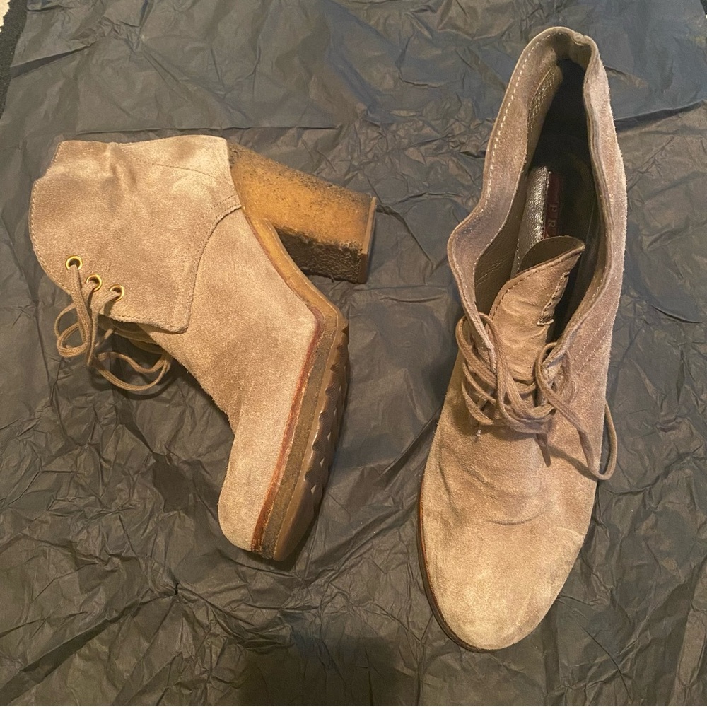 Prada Sand/tan Suede Heeled Lace Up Booties 39